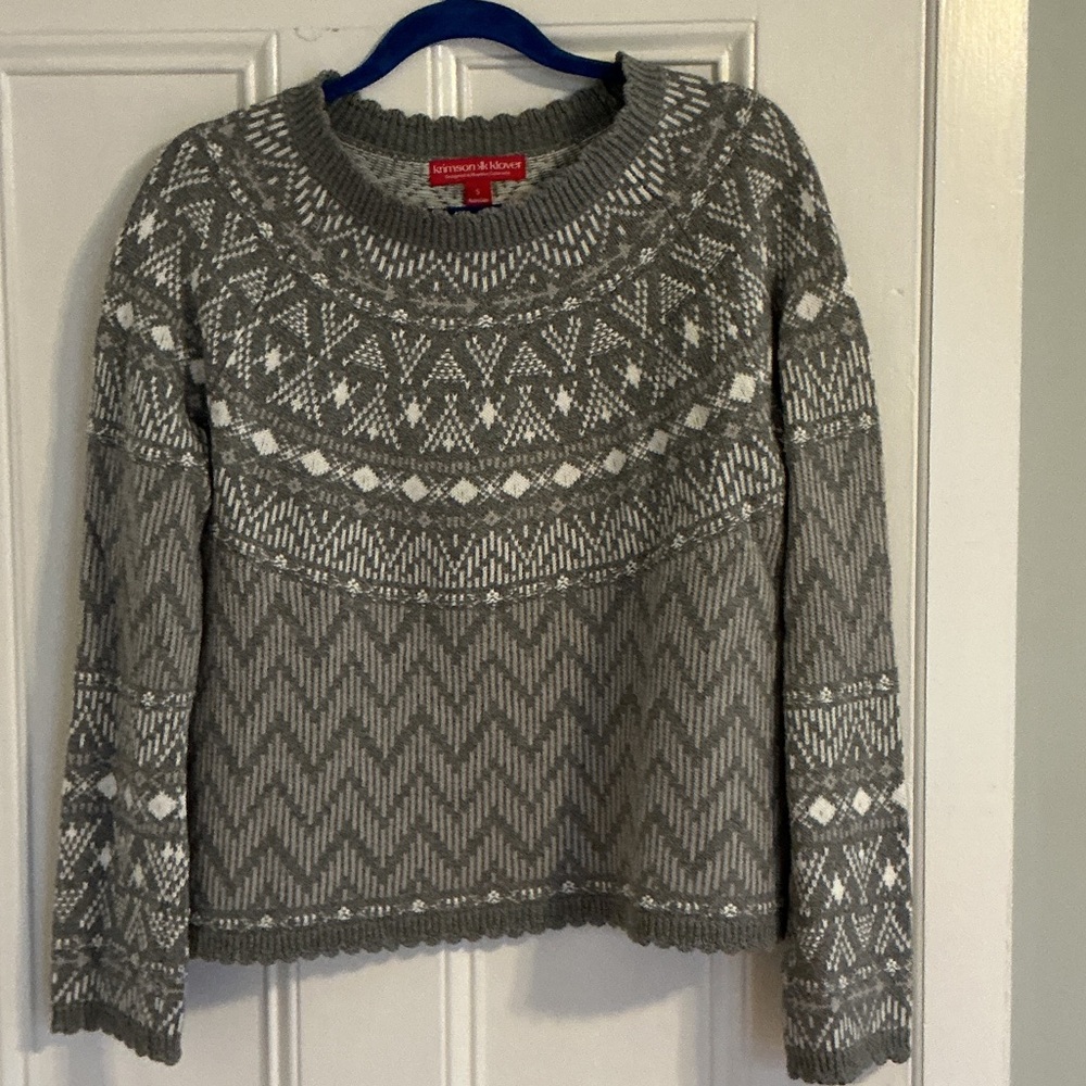 Krimson Klover  Gray and White Patterned Women's Sweater